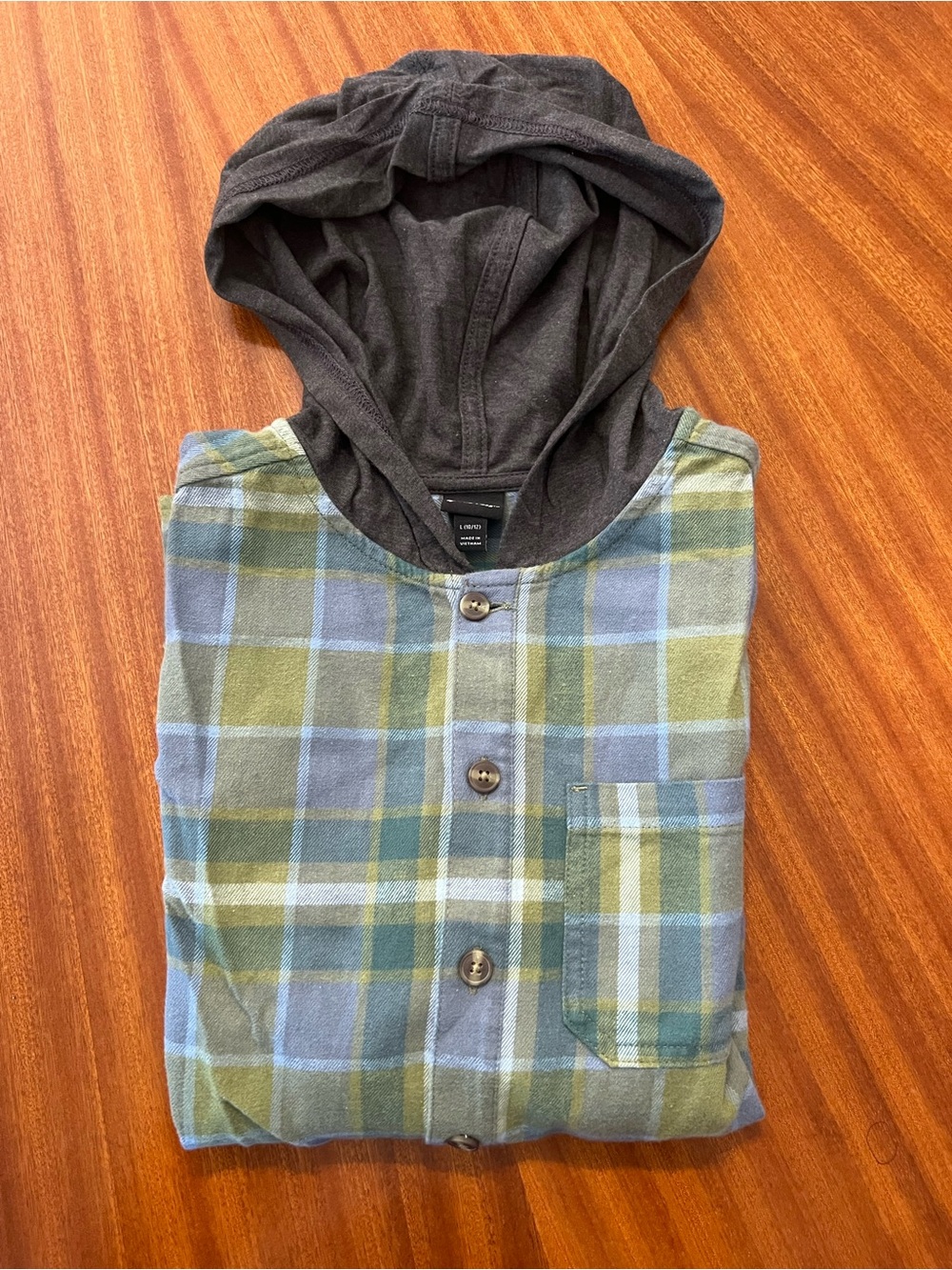 art class Plaid Hooded Button-Up Shirt - Green & Blue